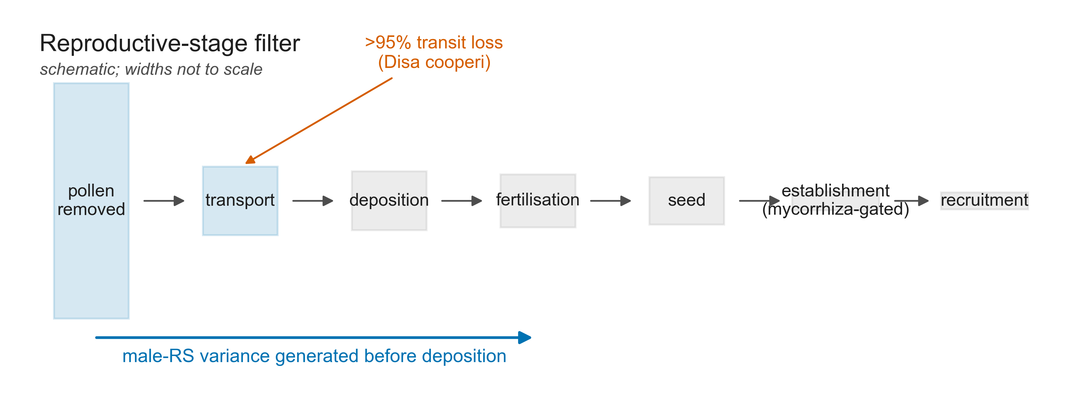 Reproductive-stage filter showing efficient packaged removal followed by heavy transit loss